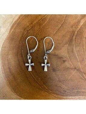 RETIRED St. Teresa Cross Dangle Earrings, Sterling Silver
